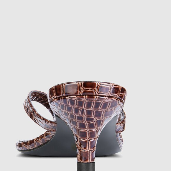 New FEMME LA Ginza Thong Slipper in Brown Croc skin kitten heel sandal open toe - Picture 3 of 10